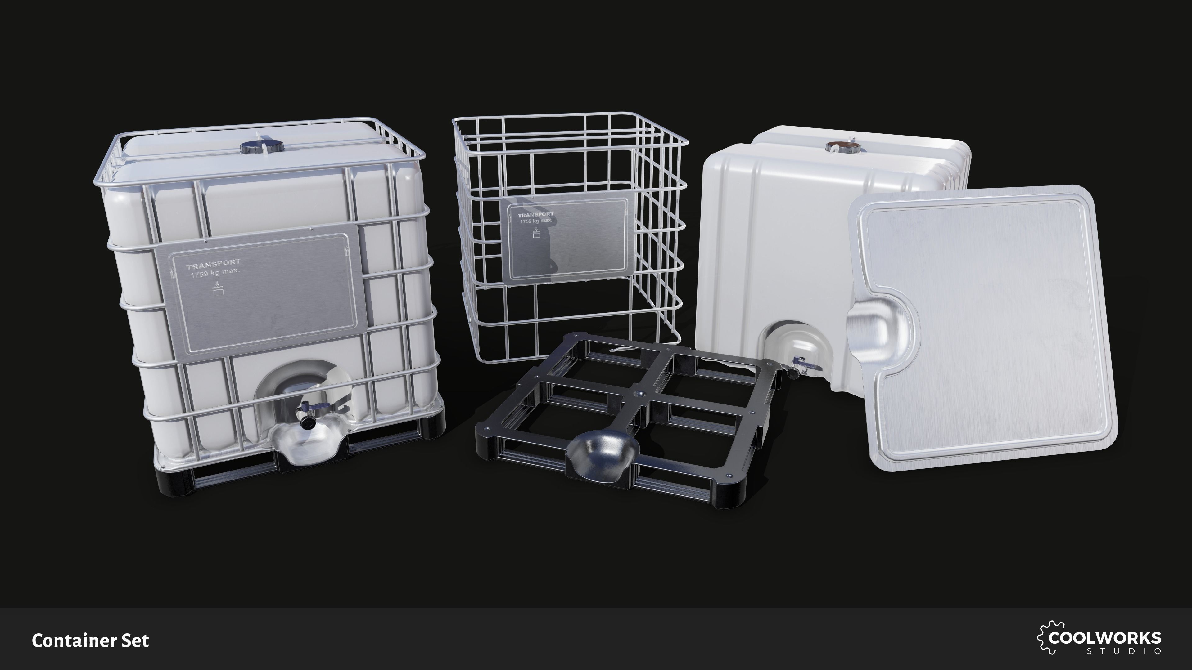 Container Set Low-poly 3D model_91