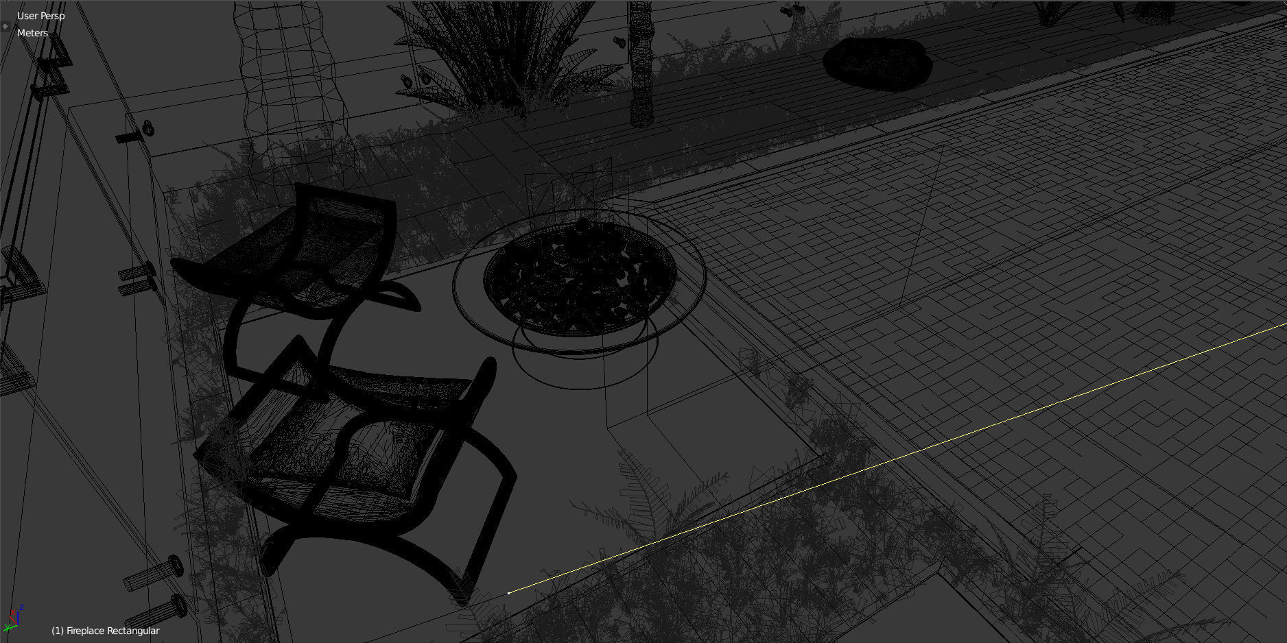 Outdoor soft seating with fireplace Low-poly 3D model_6