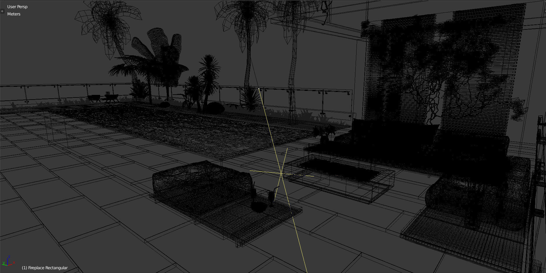 Outdoor soft seating with fireplace Low-poly 3D model_5