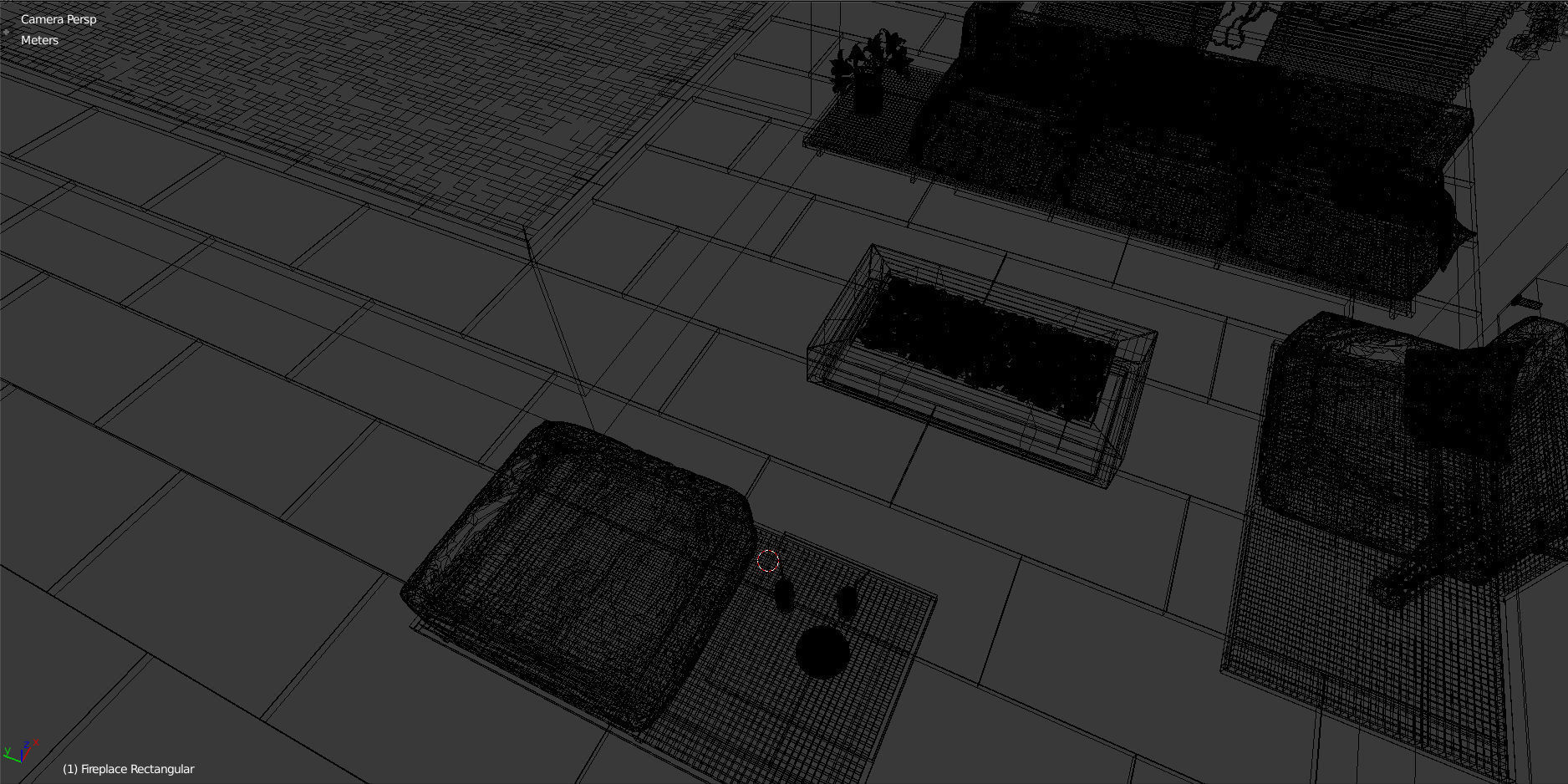 Outdoor soft seating with fireplace Low-poly 3D model_4