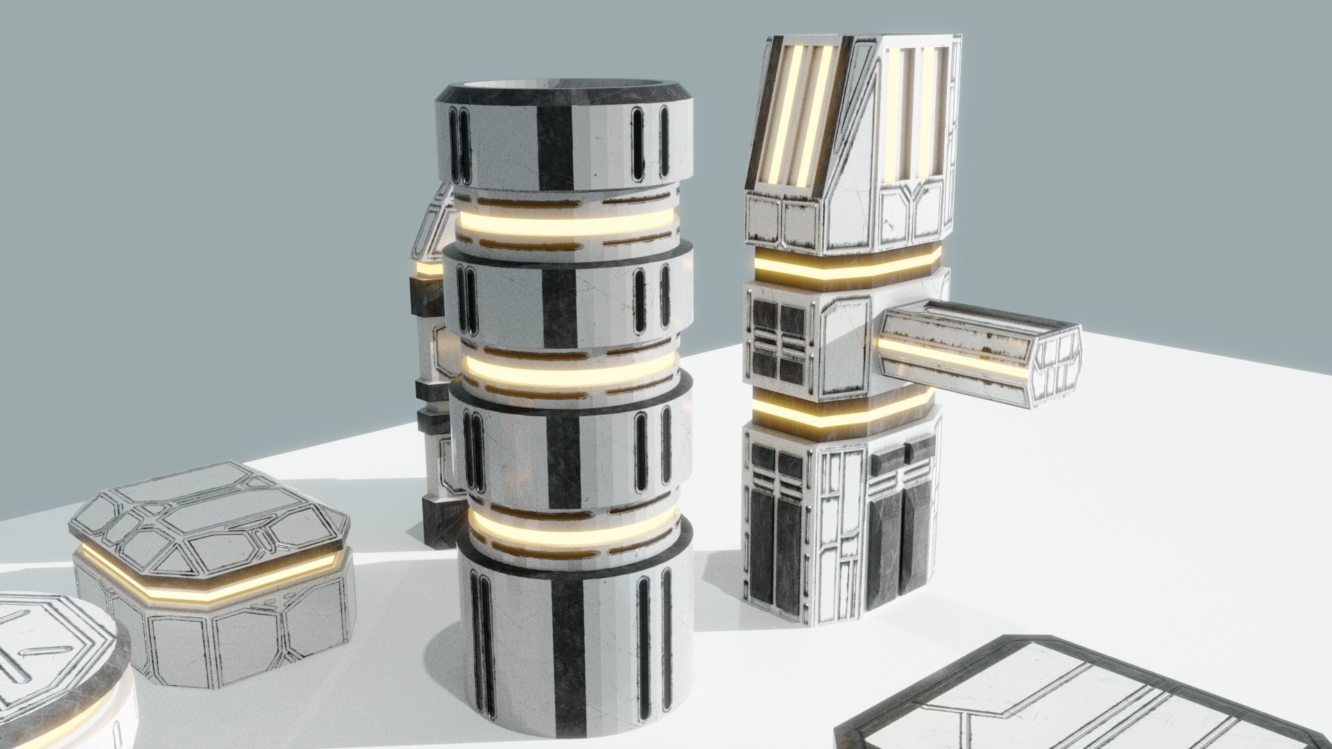 Scifi Buildings Low-poly 3D model_10