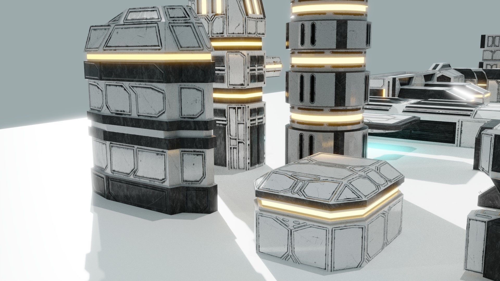 Scifi Buildings Low-poly 3D model_8