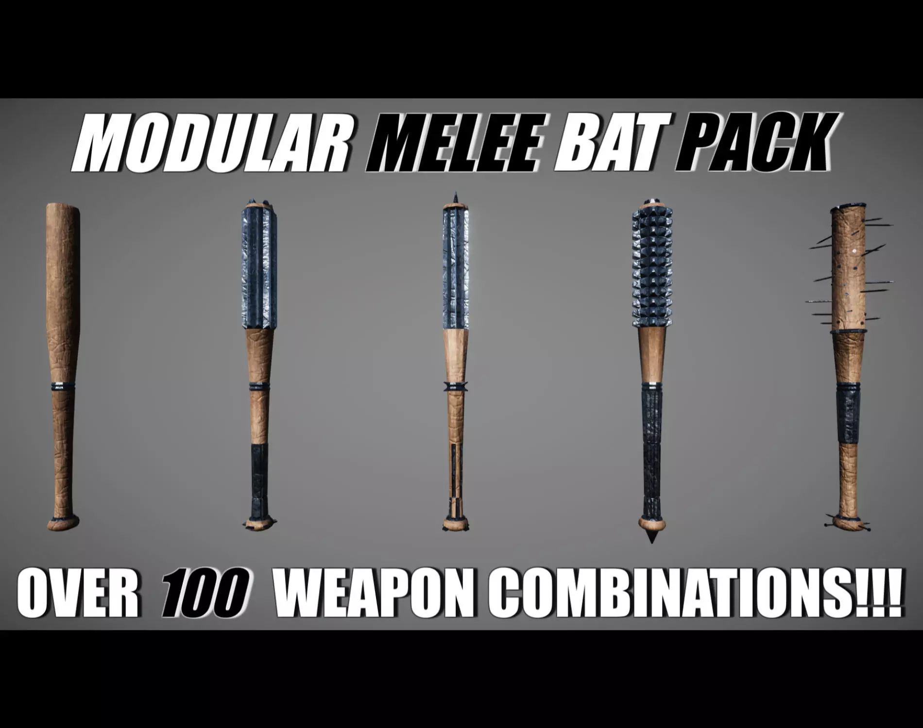 Modular Melee - Baseball Bat Pack Low-poly 3D model_0