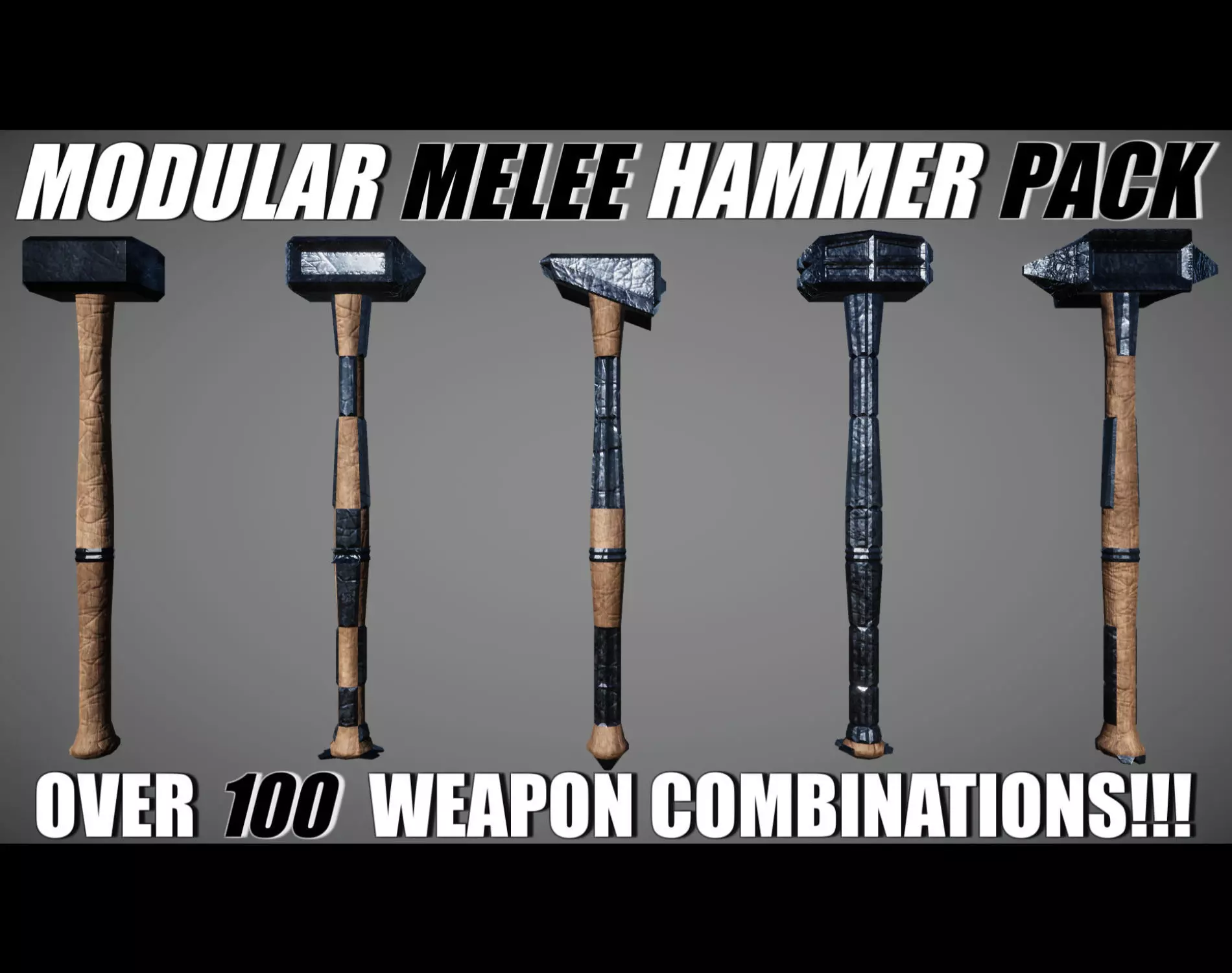 Modular Melee - Hammer Pack Low-poly 3D model_0