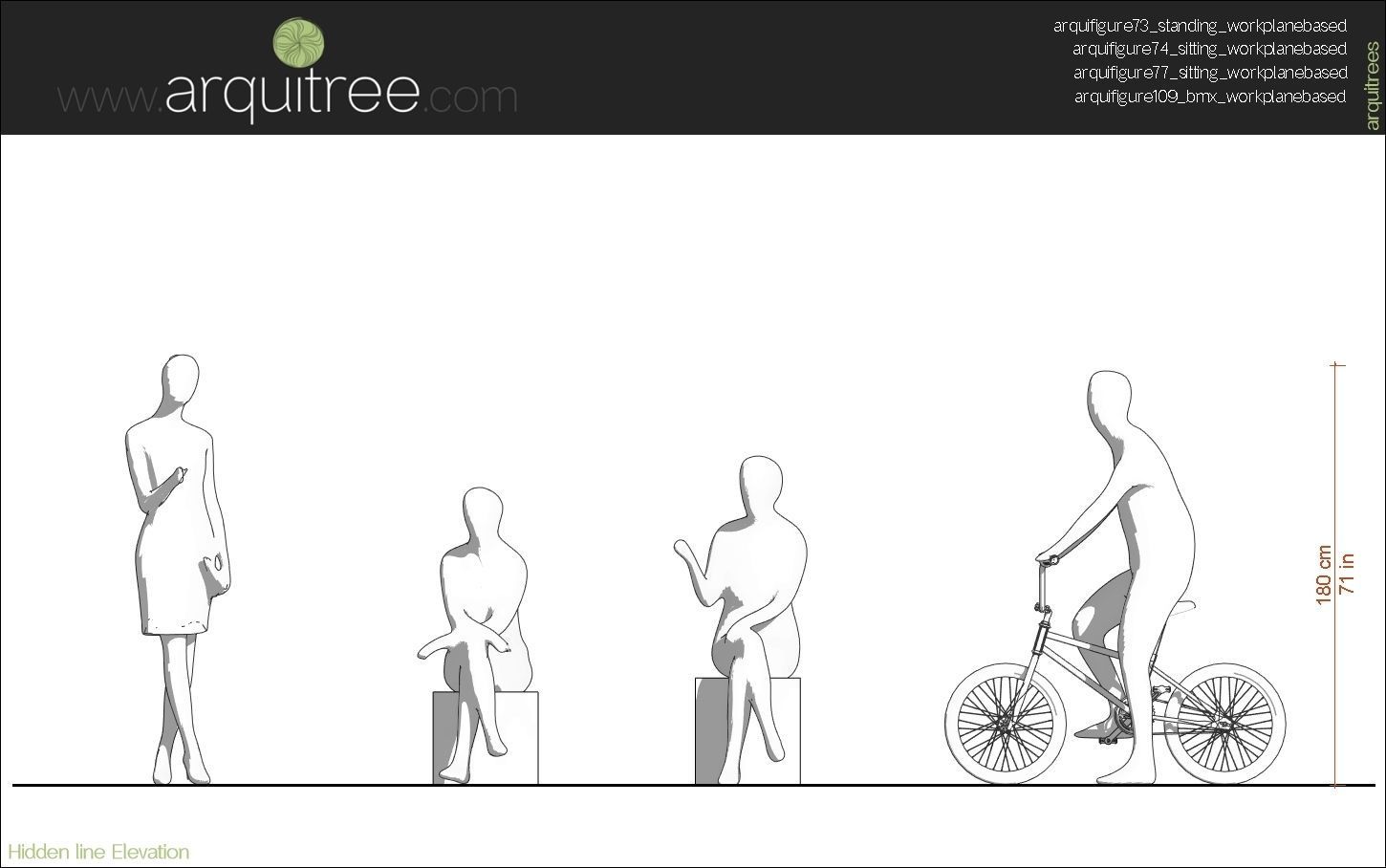 12 Revit human figures people sitting standing walking cycling 3D model_7
