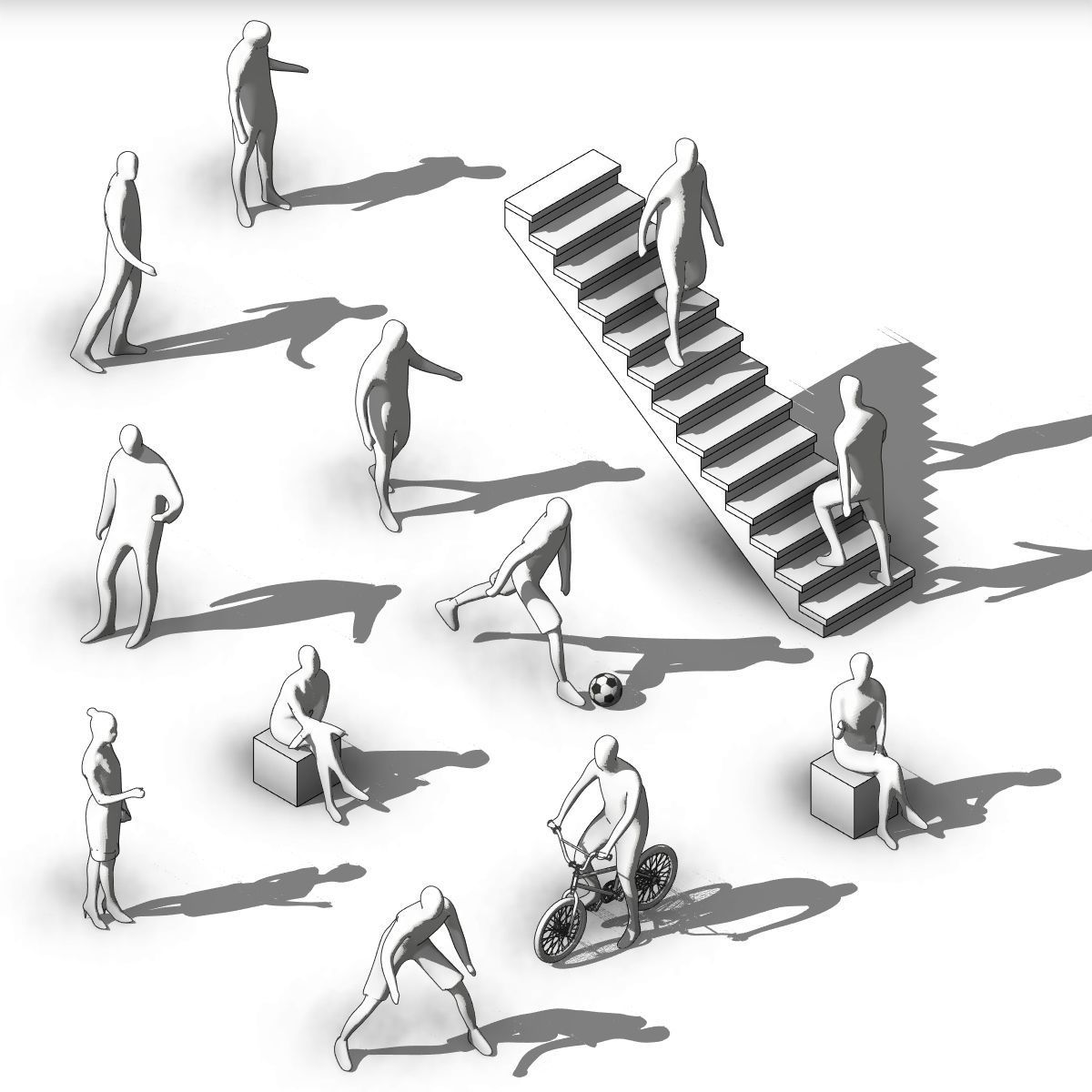 12 Revit human figures people sitting standing walking cycling 3D model_5