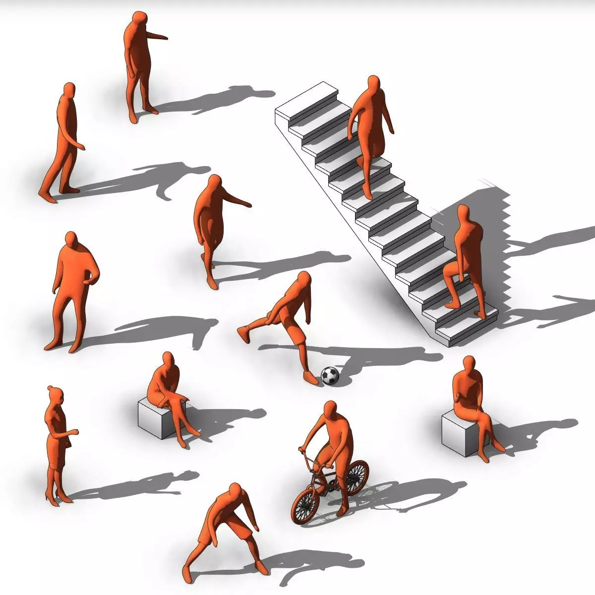 12 Revit human figures people sitting standing walking cycling 3D model_0