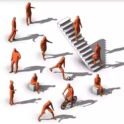 12 Revit human figures people sitting standing walking cycling 3D model