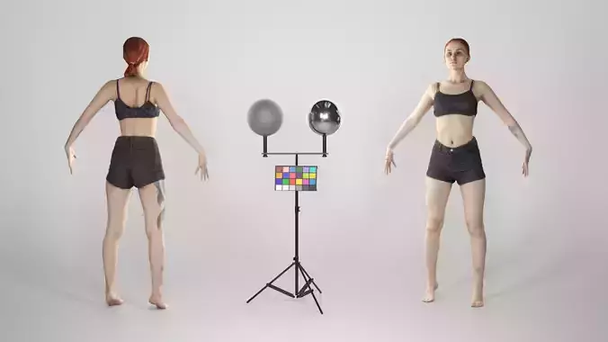 Slim woman with tattoo in A-pose 148