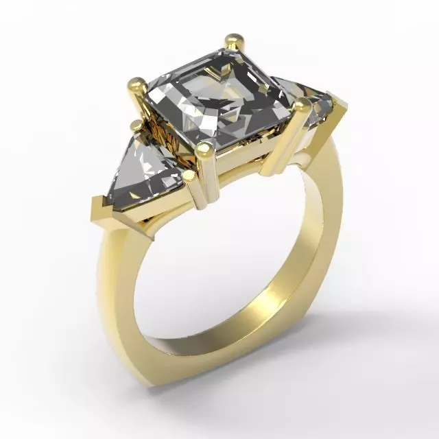 3DM Format Gold three stone wedding ring 3DM design 3D model 3D ...