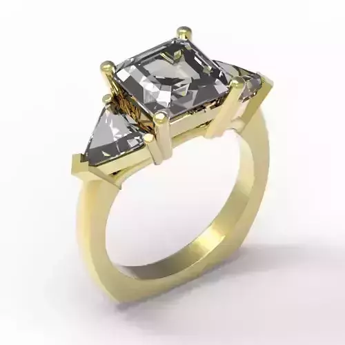 3DM Format Gold three stone wedding ring 3DM design