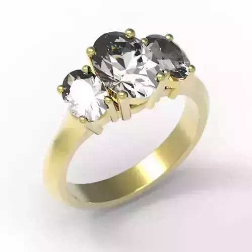 3DM Format Gold ring oval three stone jewelry 3DM programs
