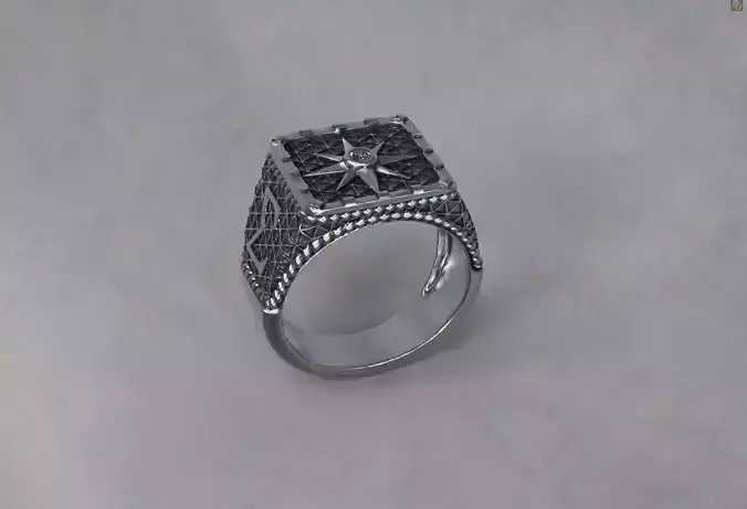 Signet Ring with letters on the sides and a star on it