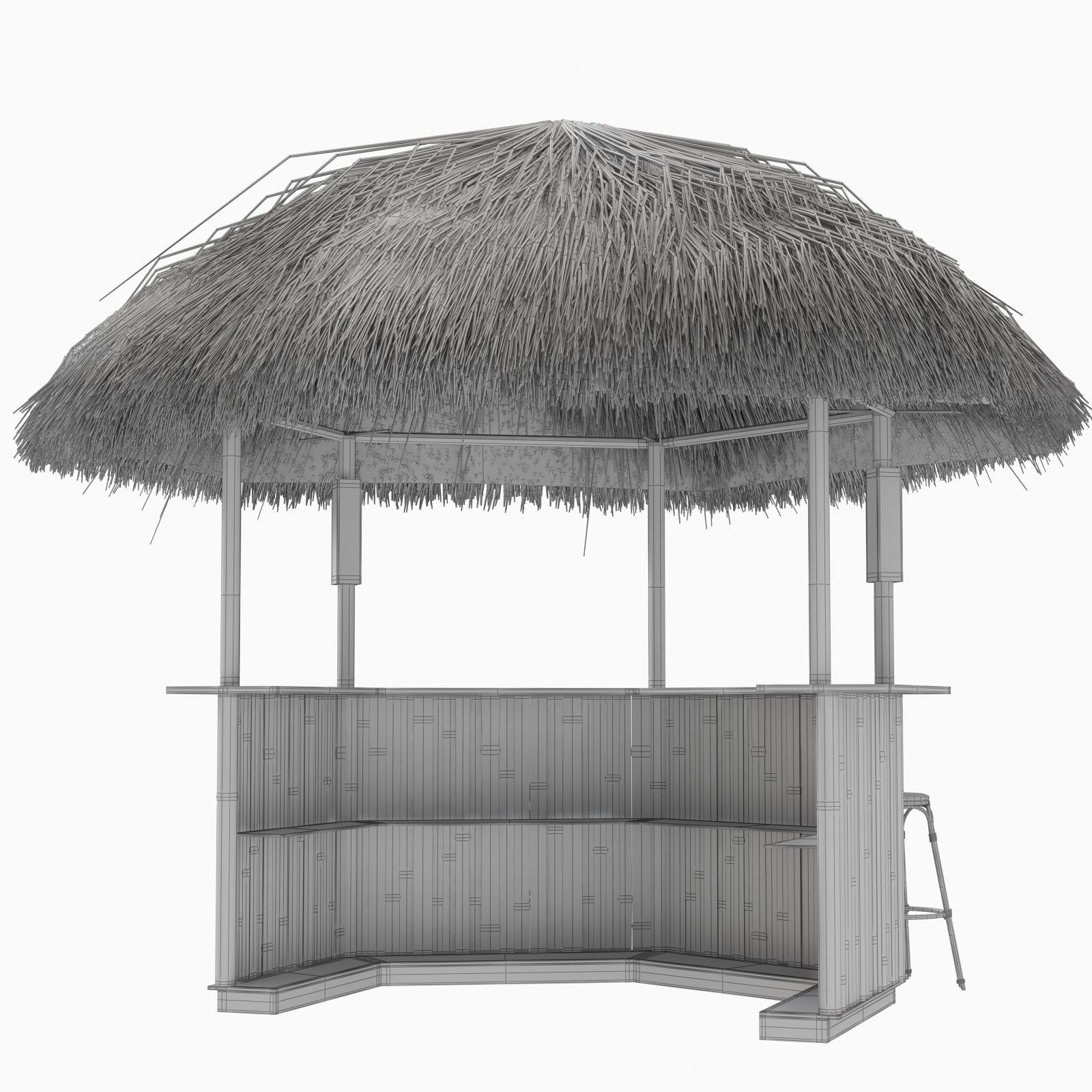 beach bar bamboo restaurant 3D model_16