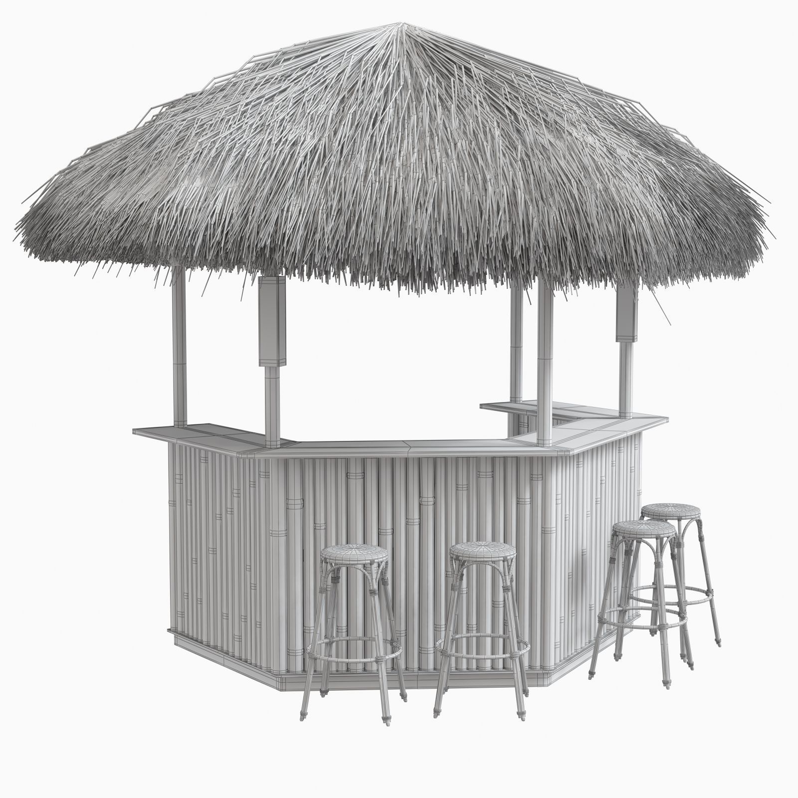 beach bar bamboo restaurant 3D model_9
