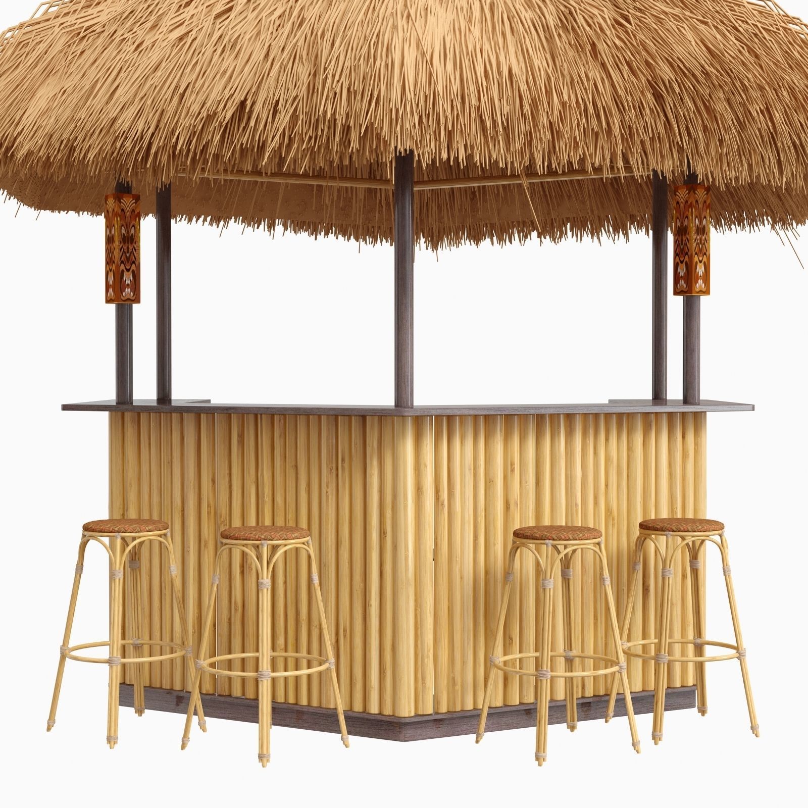 beach bar bamboo restaurant 3D model_7