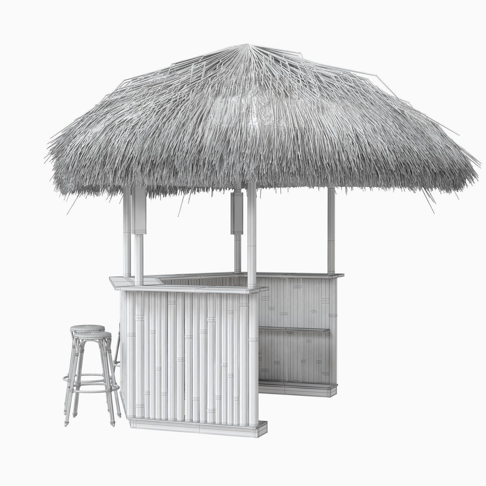 beach bar bamboo restaurant 3D model_11