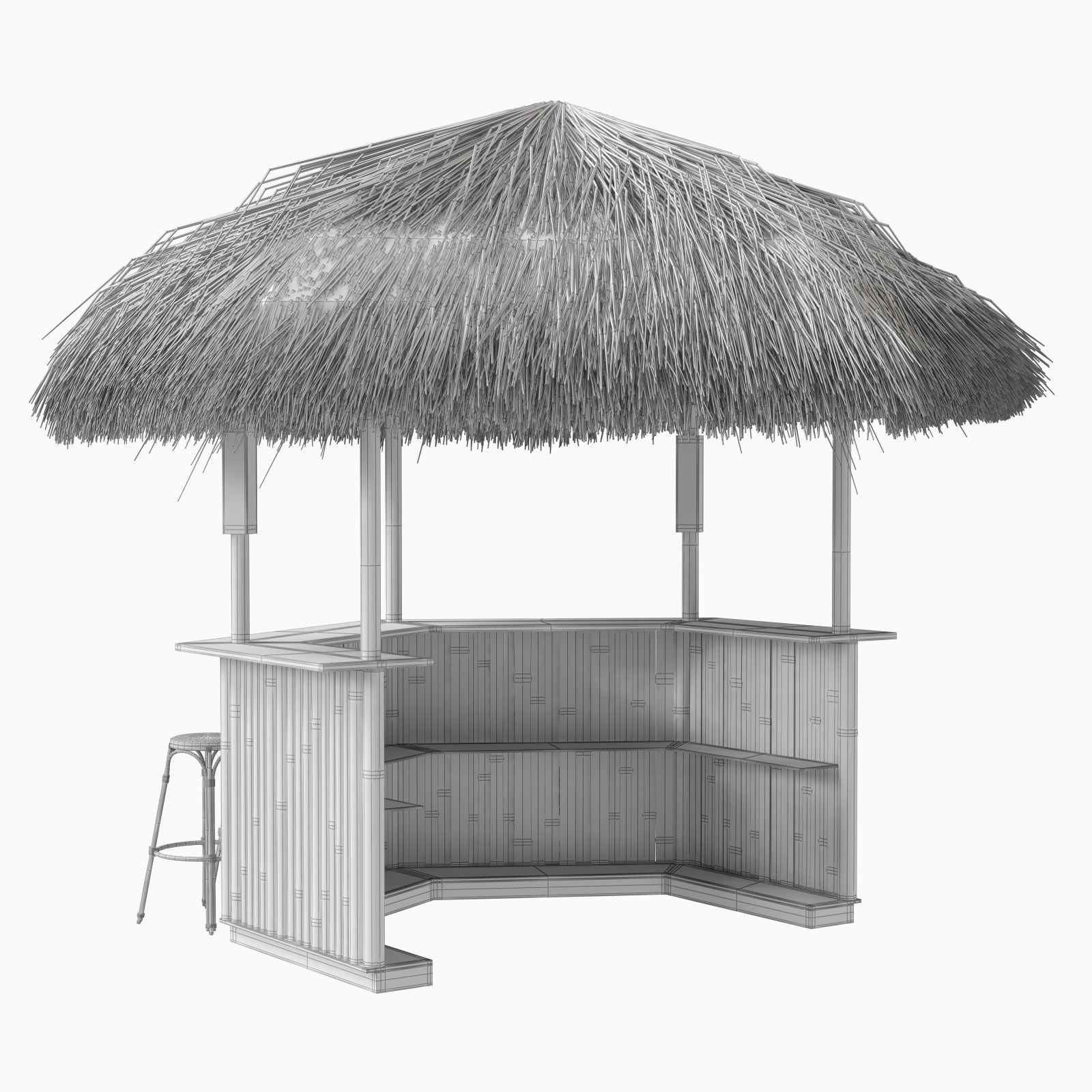 beach bar bamboo restaurant 3D model_10
