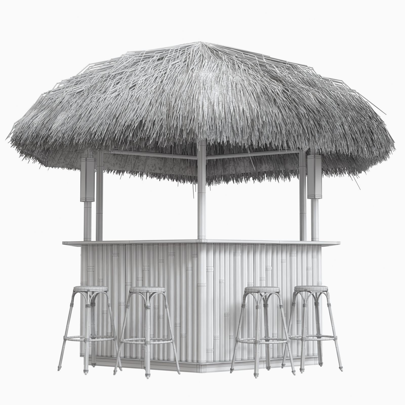 beach bar bamboo restaurant 3D model_12