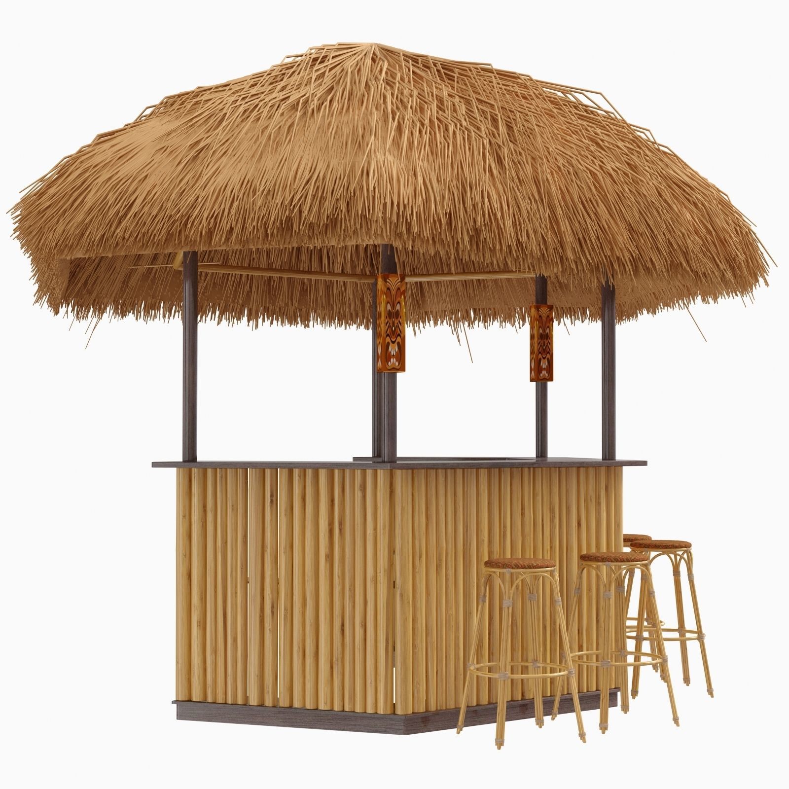 beach bar bamboo restaurant 3D model_2