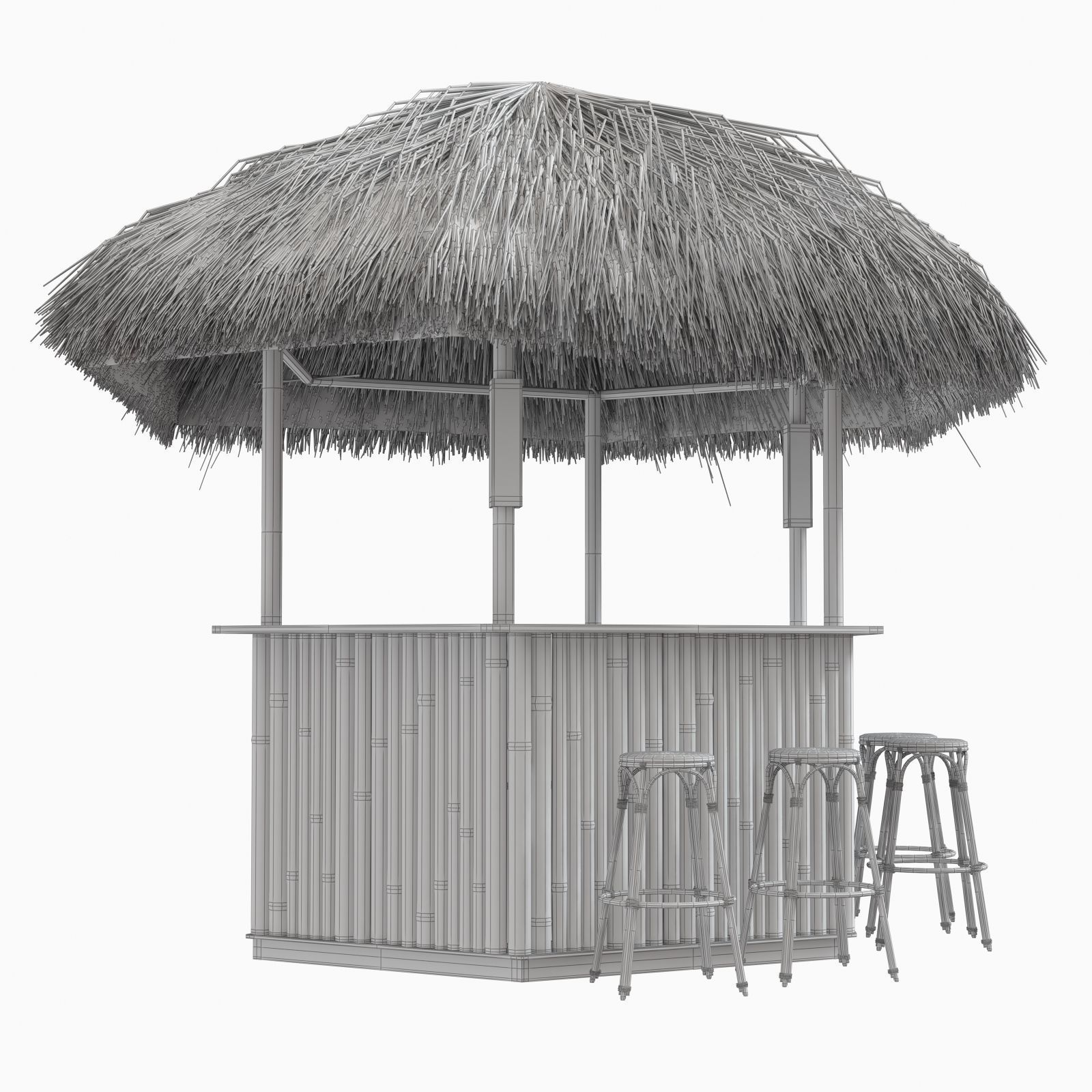 beach bar bamboo restaurant 3D model_14