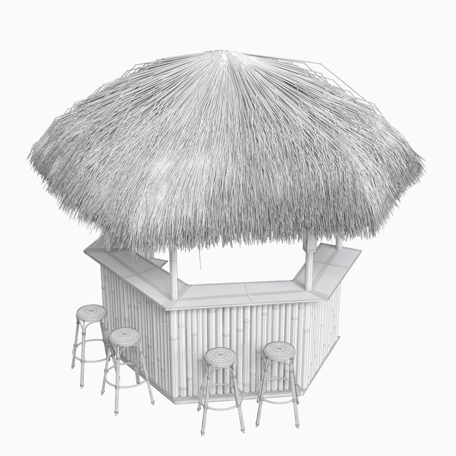 beach bar bamboo restaurant 3D model_13