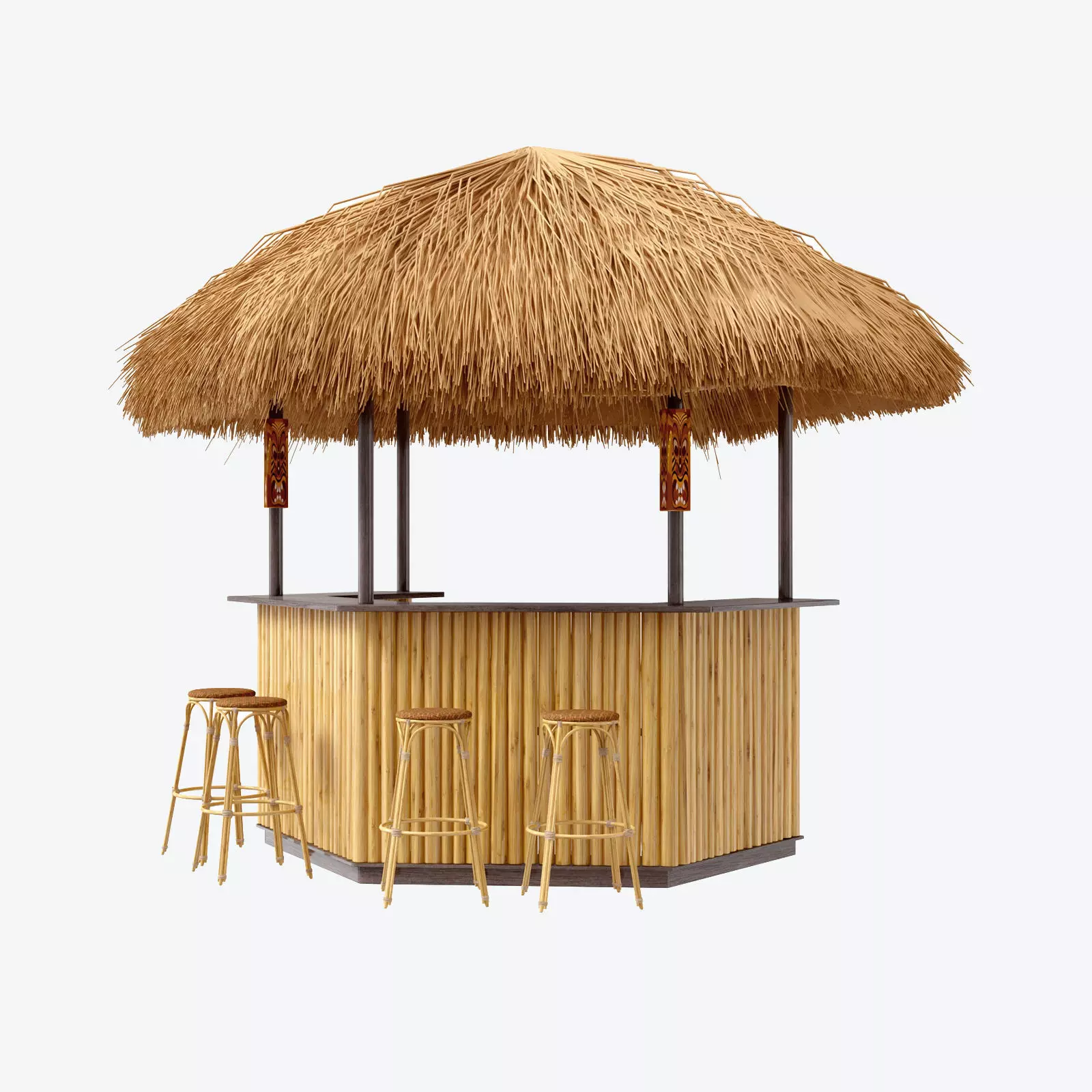 beach bar bamboo restaurant 3D model_0