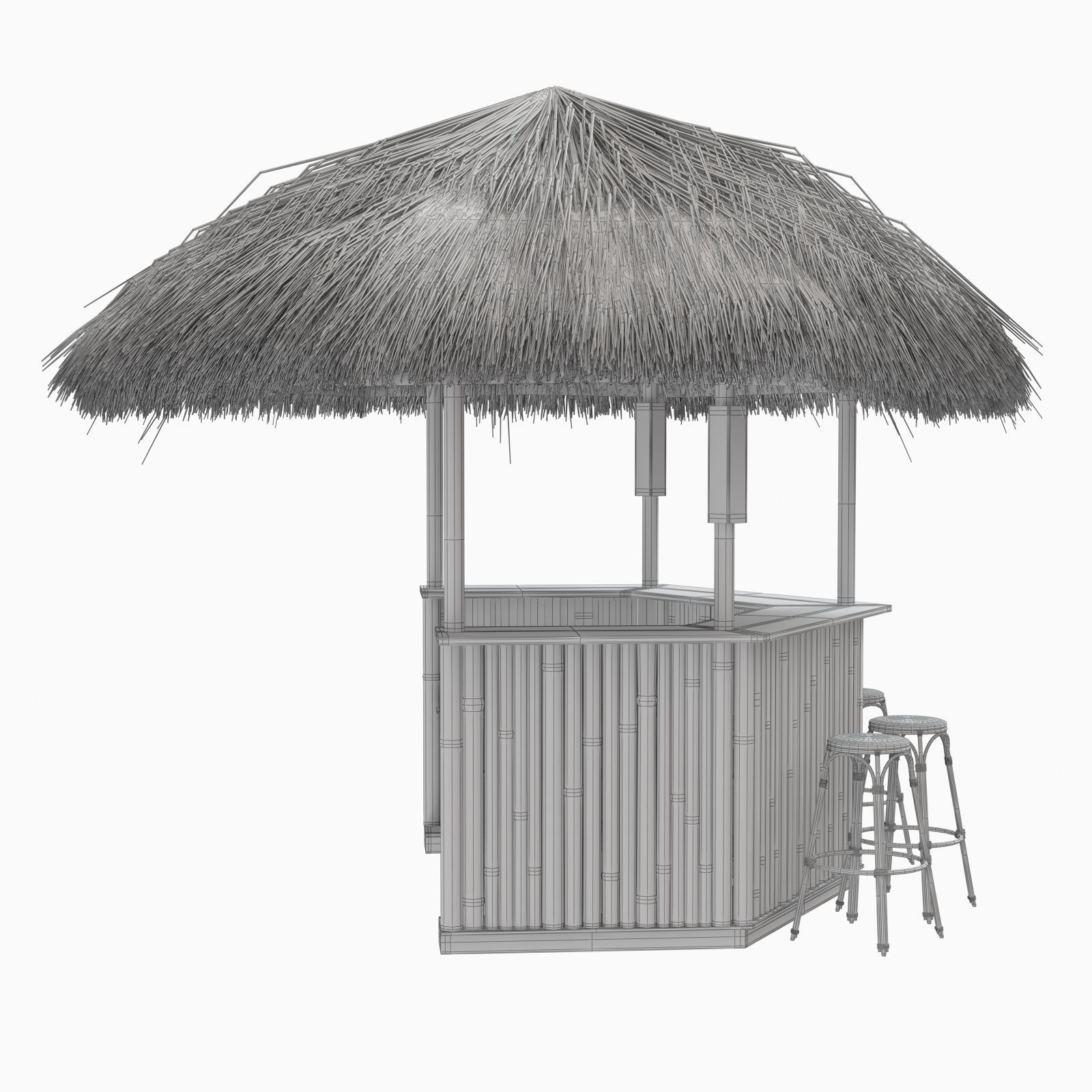 beach bar bamboo restaurant 3D model_15
