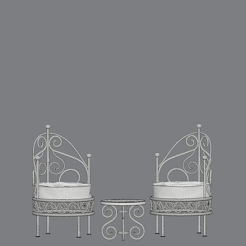 Moroccan wrought iron chairs and table 3D model 6