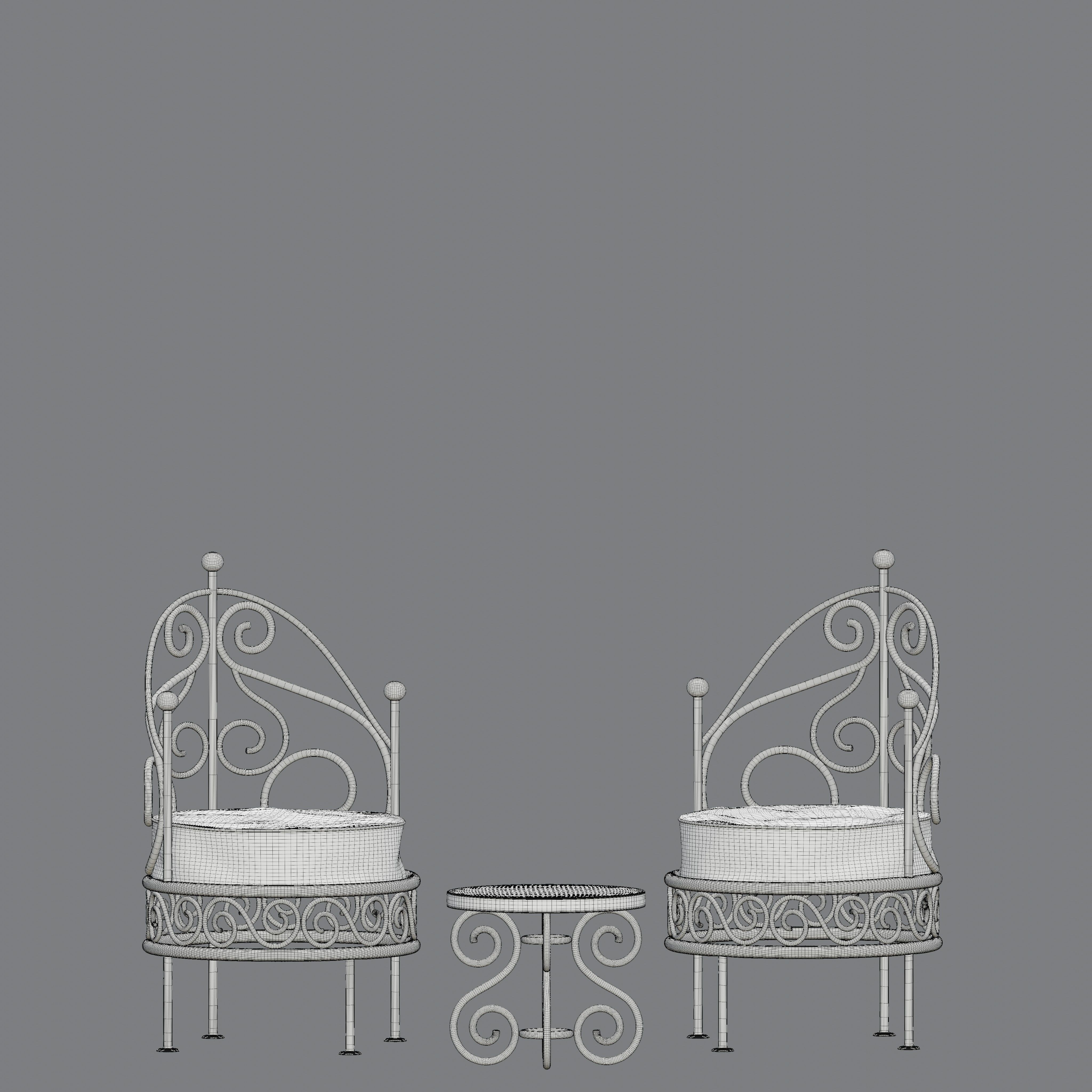 Moroccan wrought iron chairs and table 3D model_5