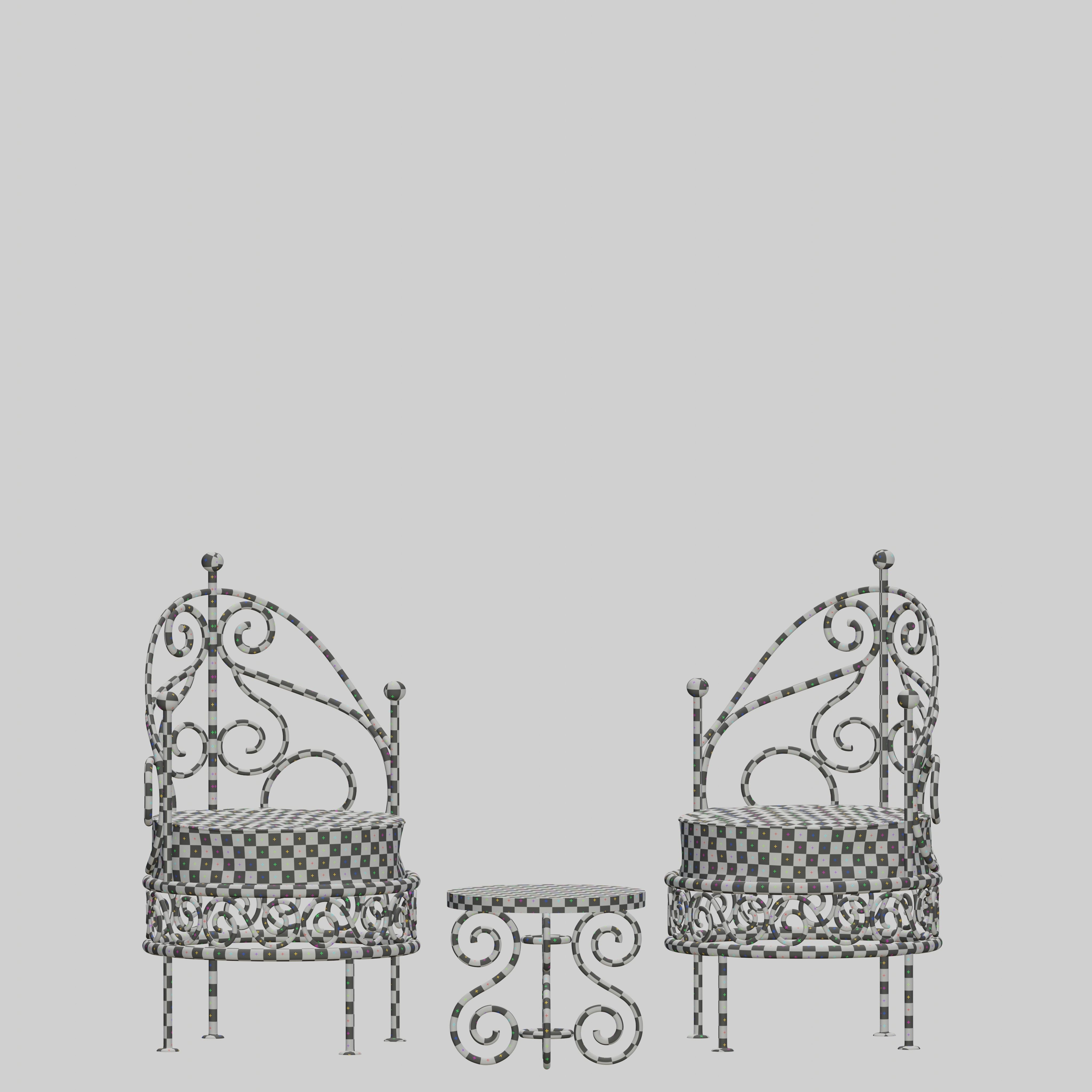 Moroccan wrought iron chairs and table 3D model_10
