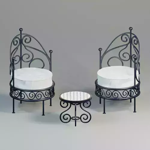 Moroccan wrought iron chairs and table