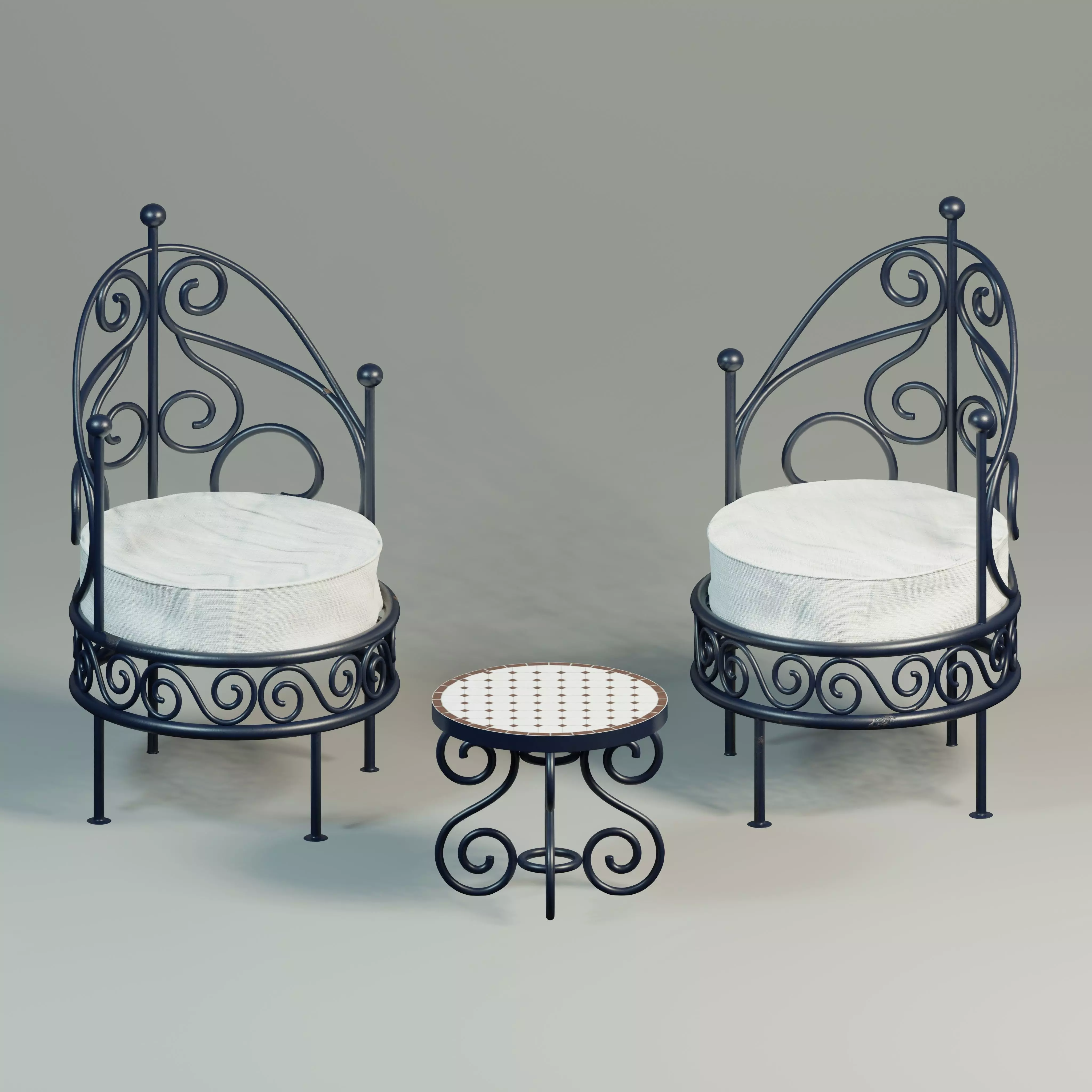 Moroccan wrought iron chairs and table 3D model_0