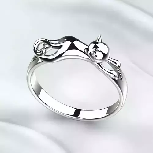 Cat Gold Silver Ring