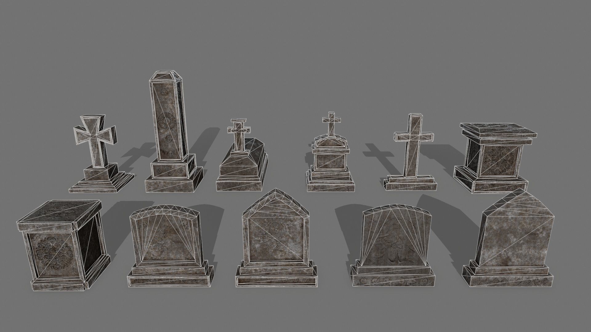 Tombstone set 1 cross Low-poly 3D model_25