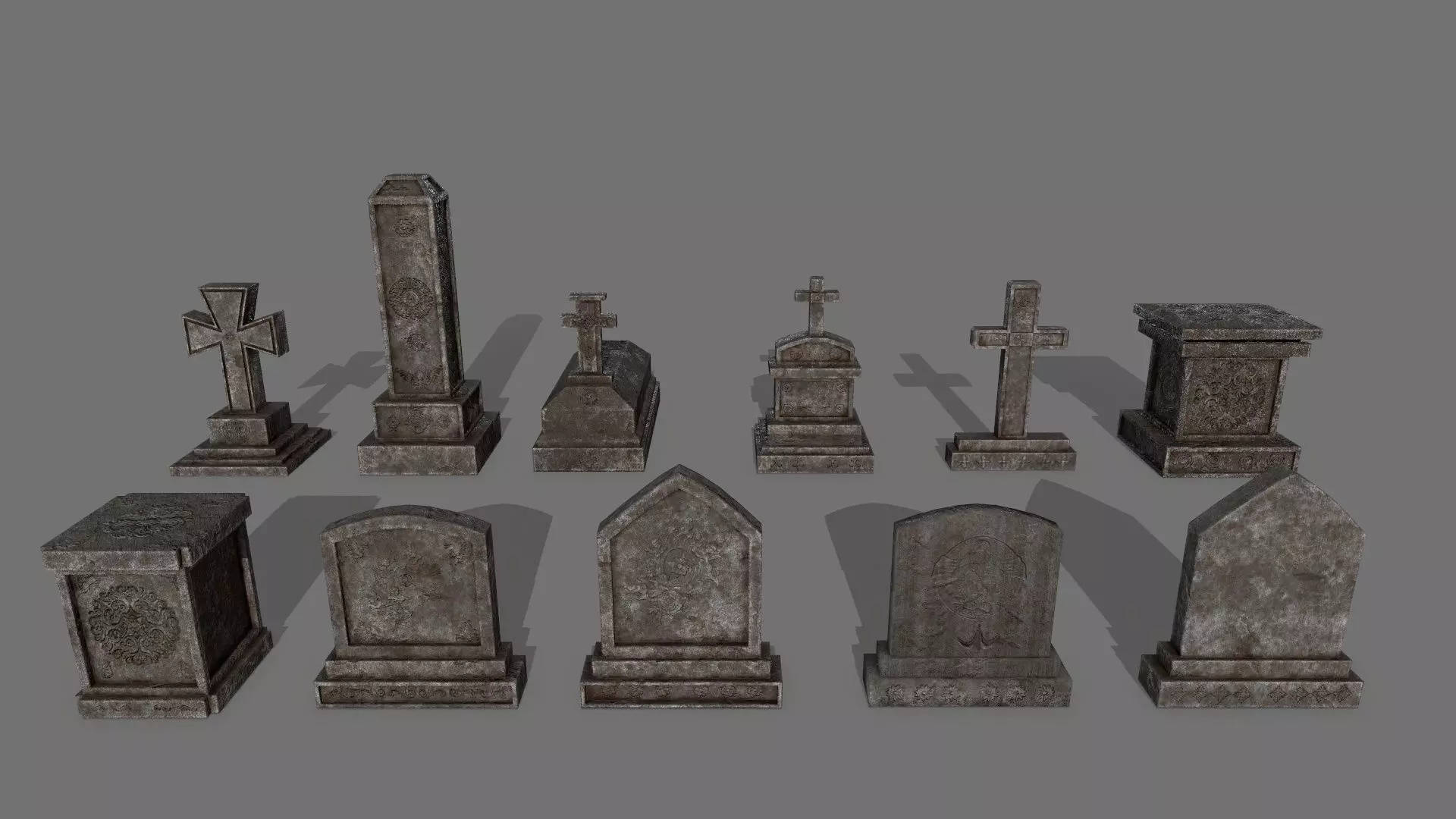 Tombstone set 1 cross Low-poly 3D model_0