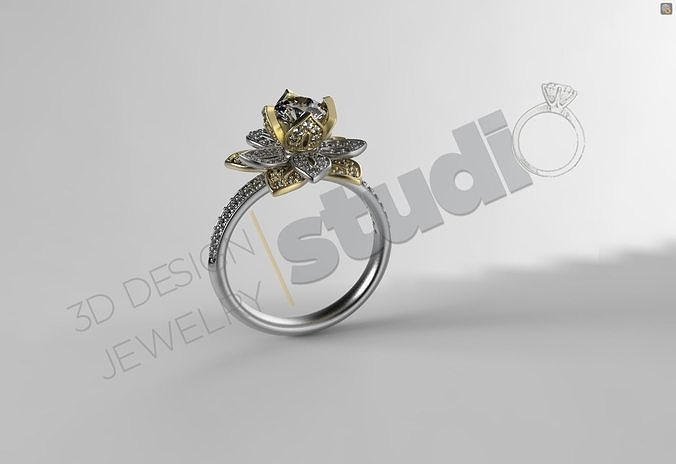 Tiffanys Gatsby flower ring with stones multi parts  3D print model