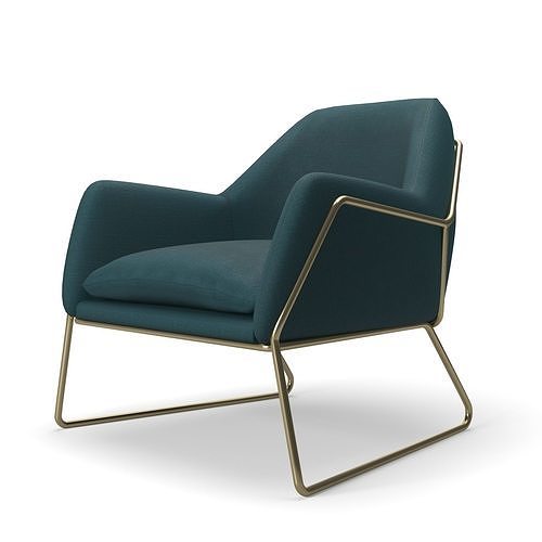 Frame armchair and Hampton Round Pouffe 3D model 2