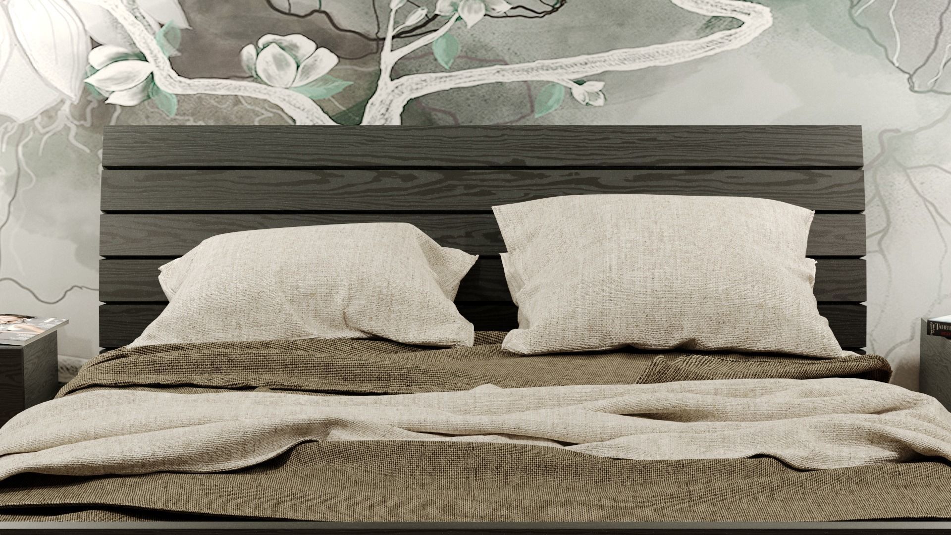 Bedroom with bed and wall art 3D model_1