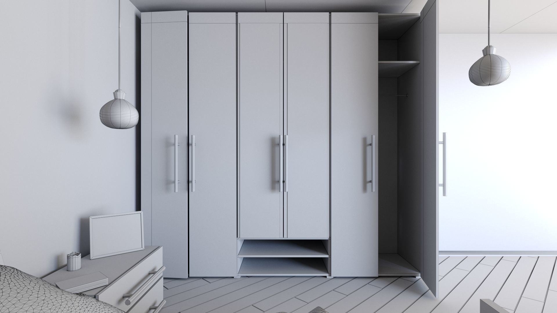 Bedroom with bed and wall art 3D model_6