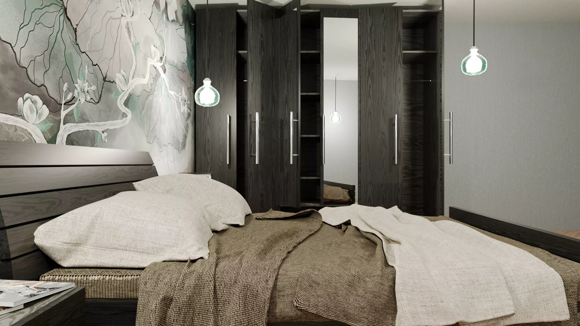 Bedroom with bed and wall art 3D model_0