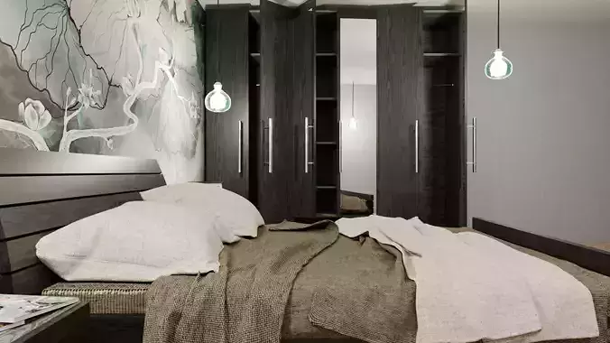 Bedroom with bed and wall art