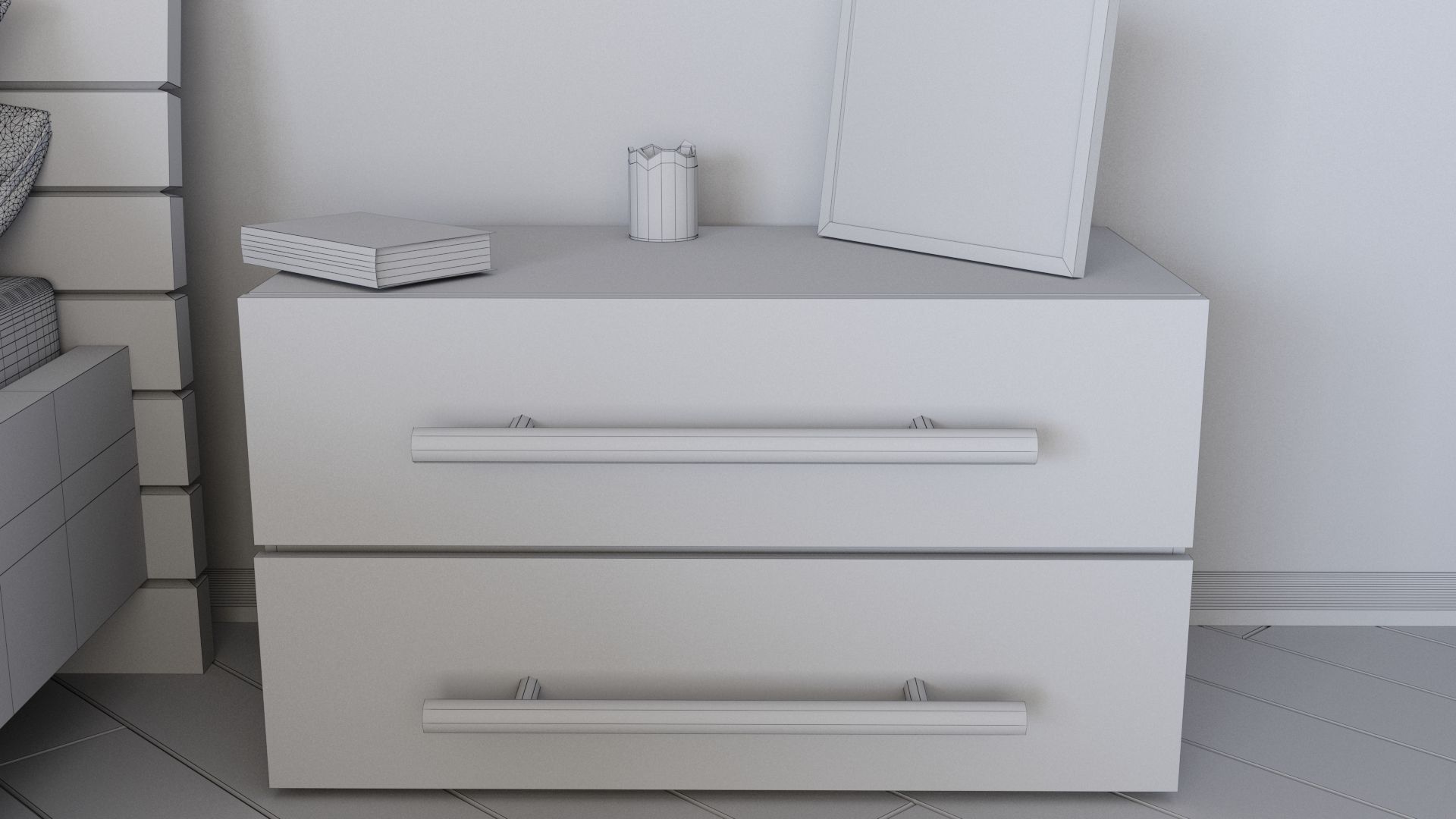 Bedroom with bed and wall art 3D model_7