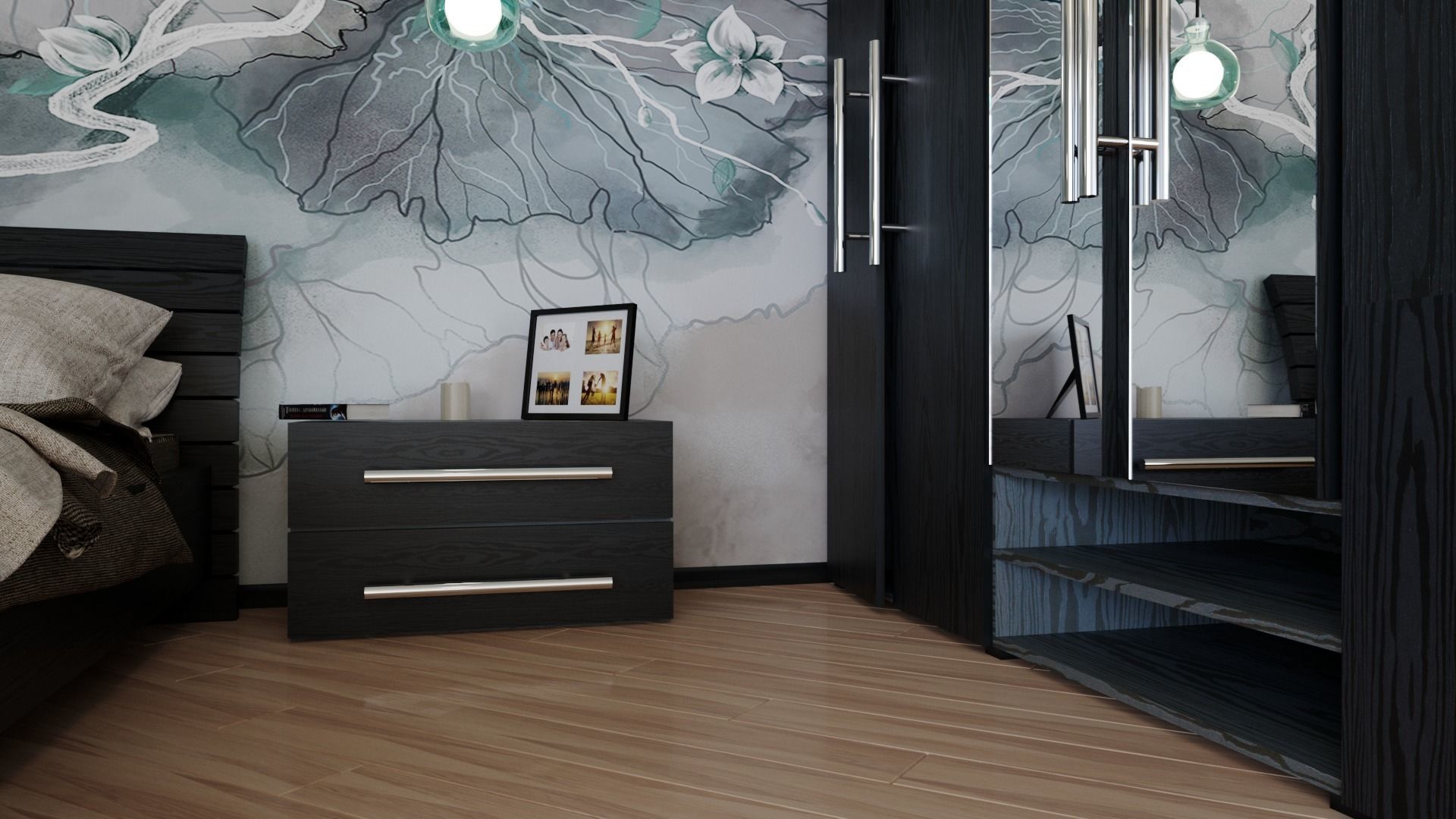 Bedroom with bed and wall art 3D model_5