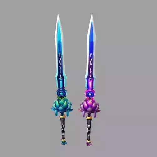 Game character weapons - purple green swords 50