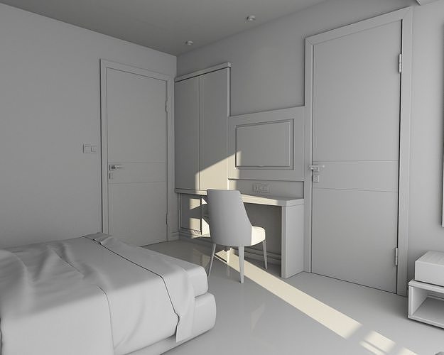 The Hotel Room Model With Interior Design and Furniture Low-poly 3D model