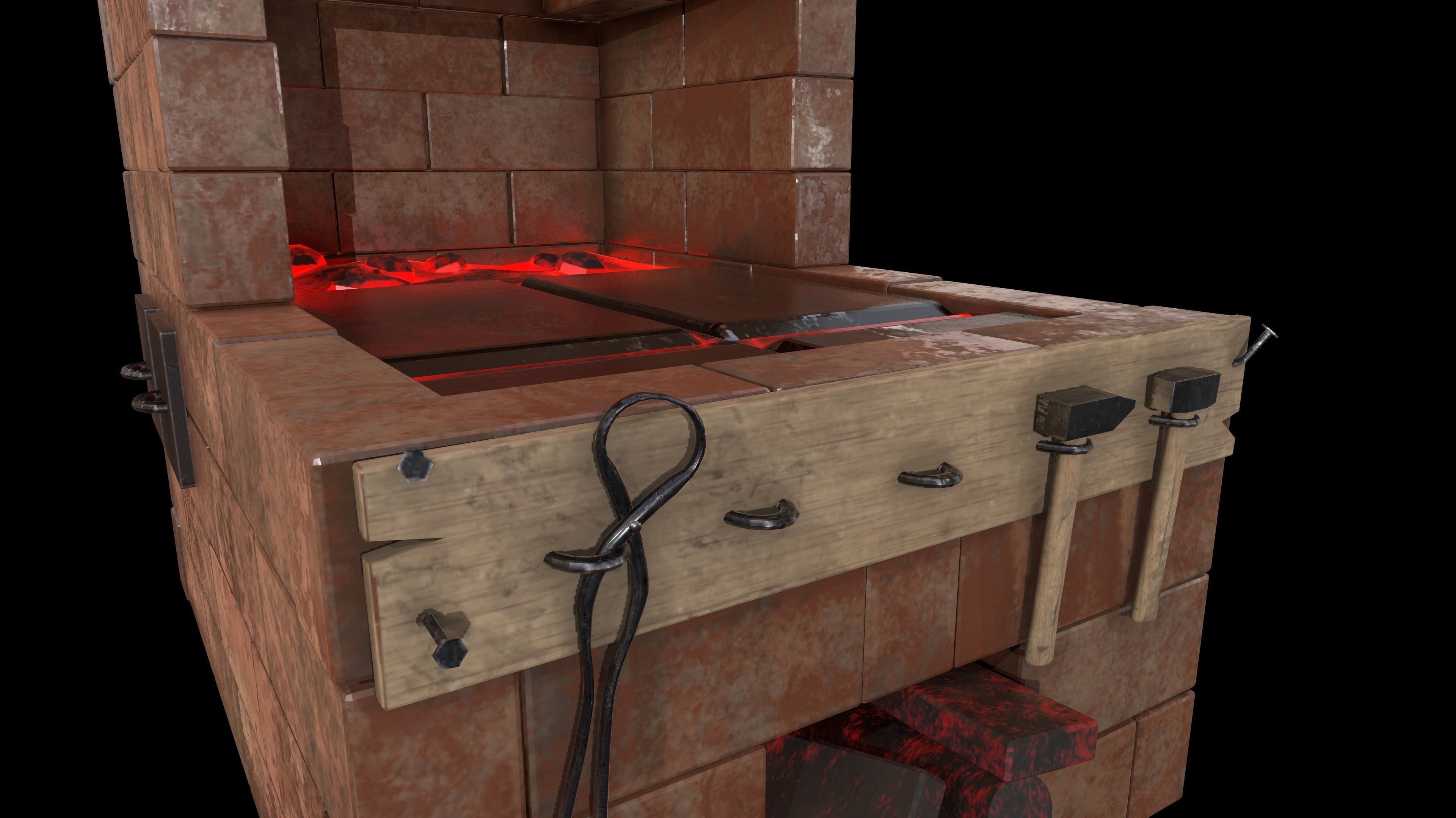 Black Smith Forge LowPoly Low-poly 3D model_10