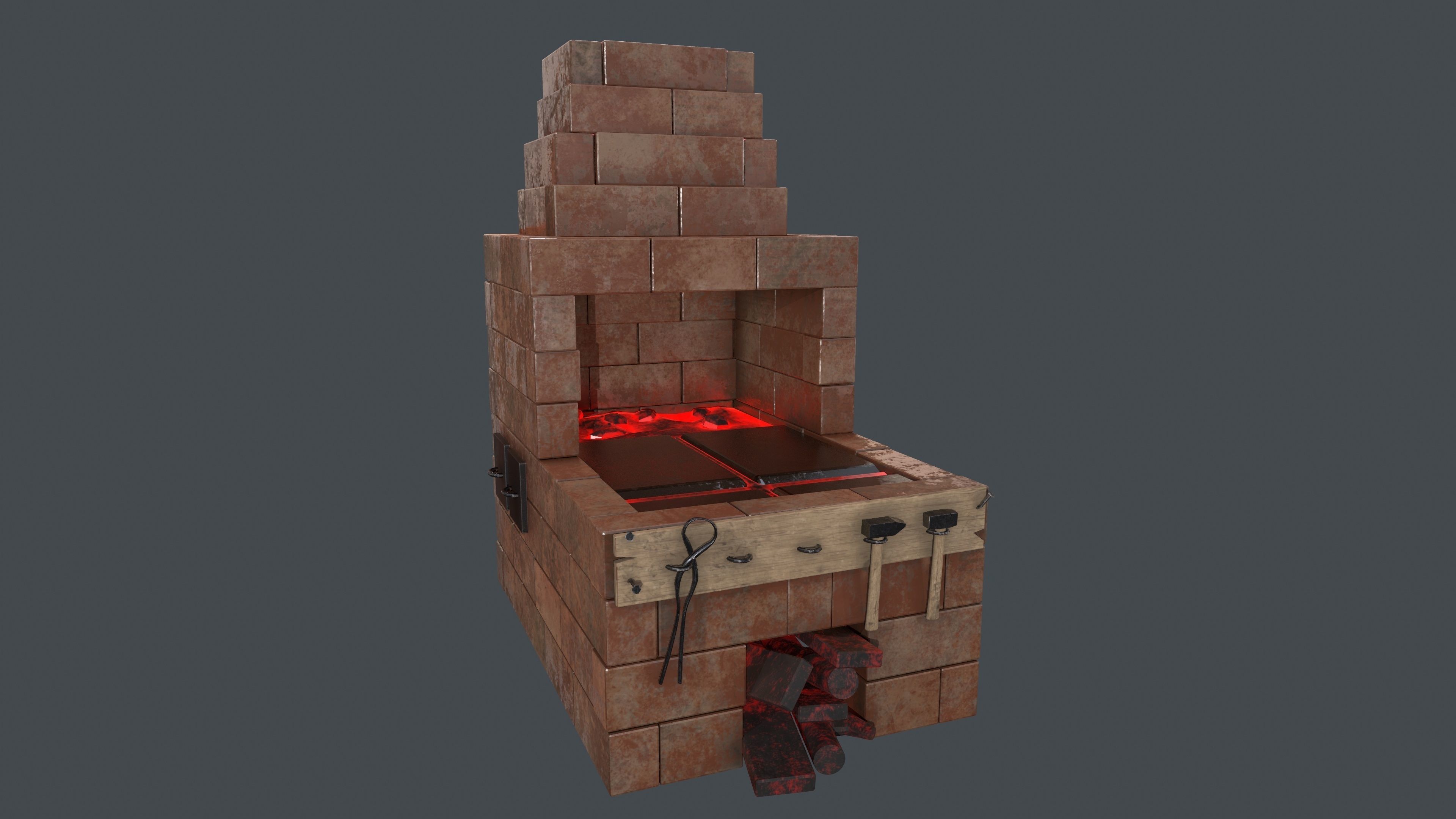 Black Smith Forge LowPoly Low-poly 3D model_5