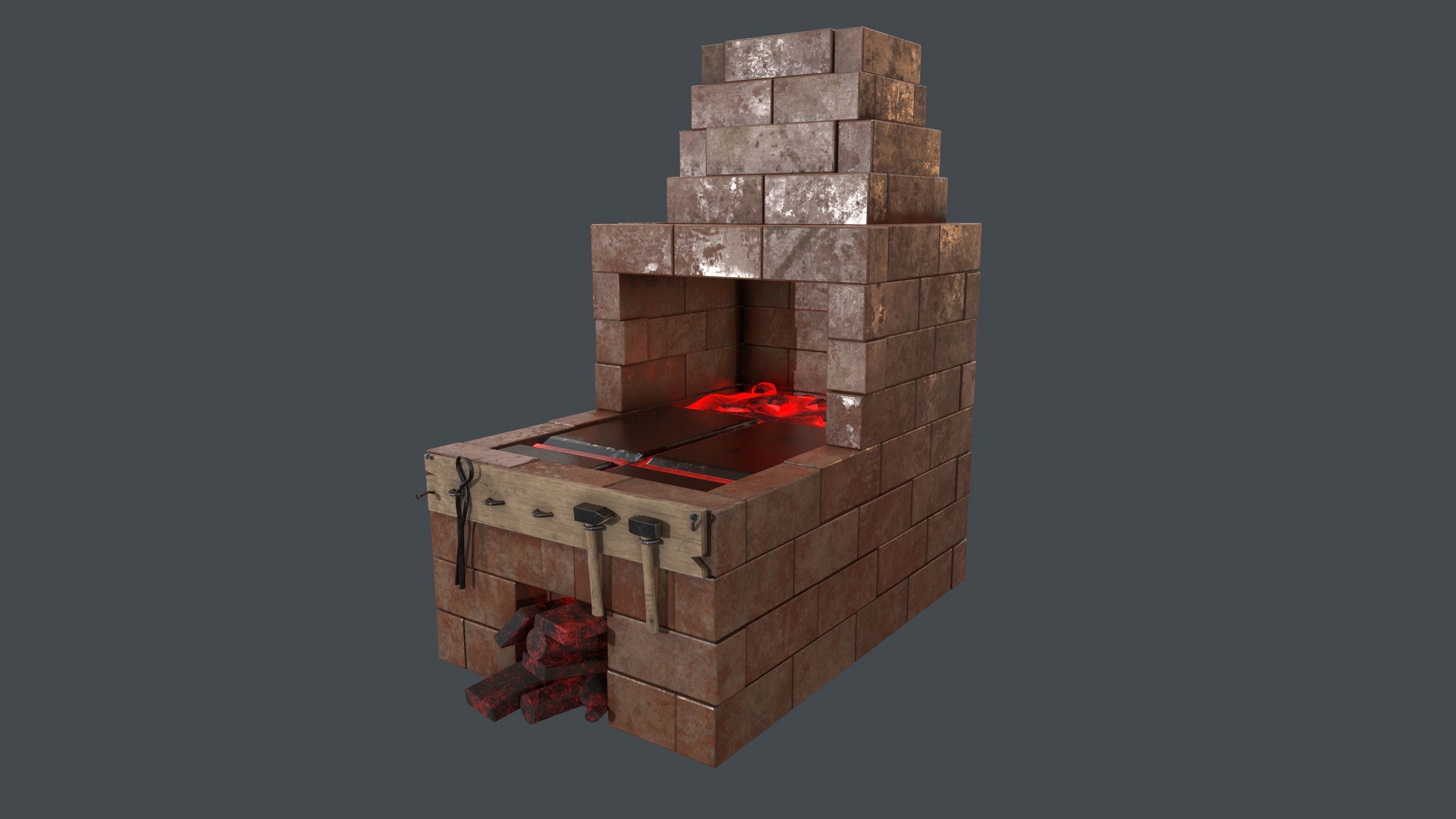 Black Smith Forge LowPoly Low-poly 3D model_2