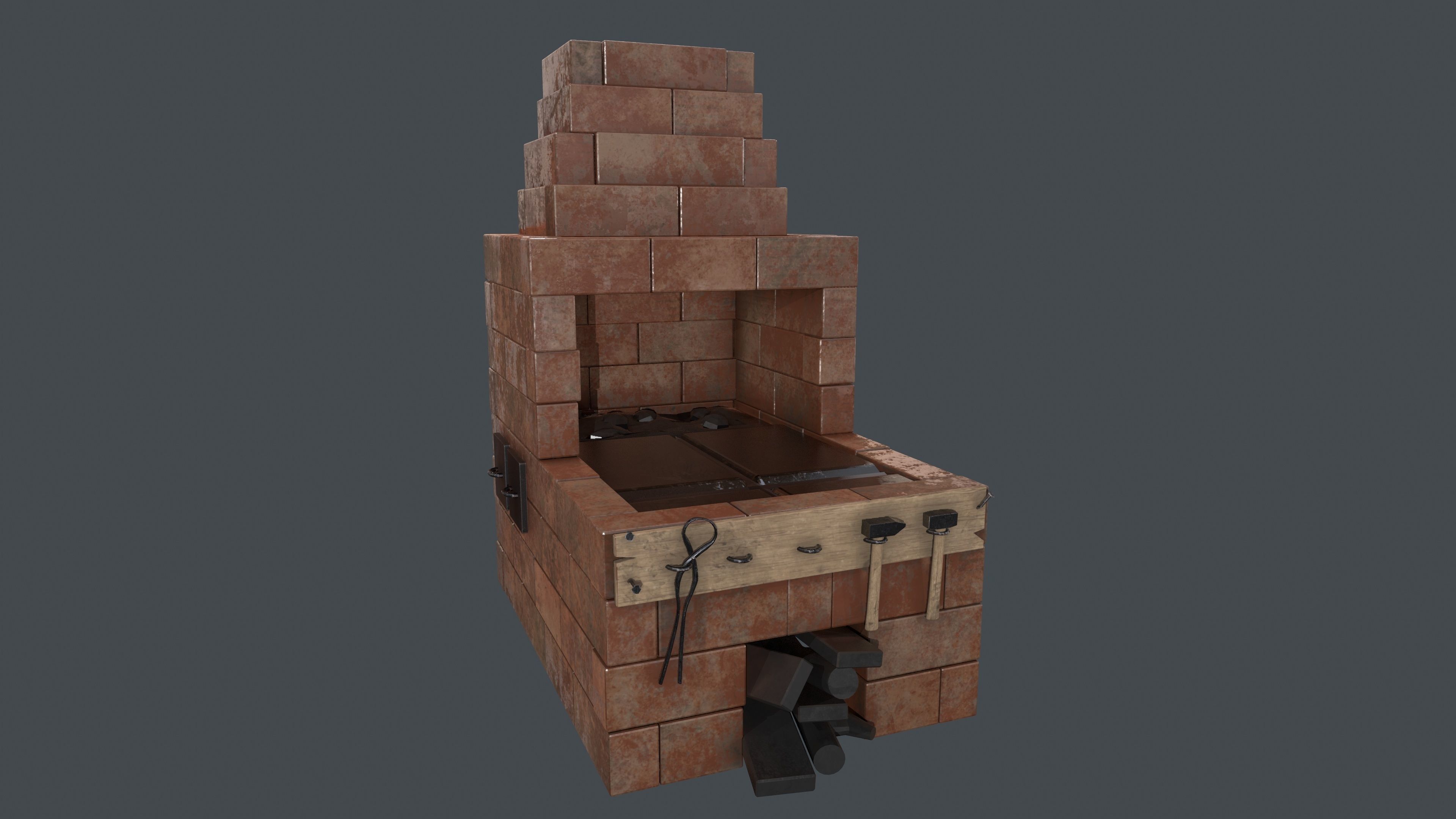 Black Smith Forge LowPoly Low-poly 3D model_6